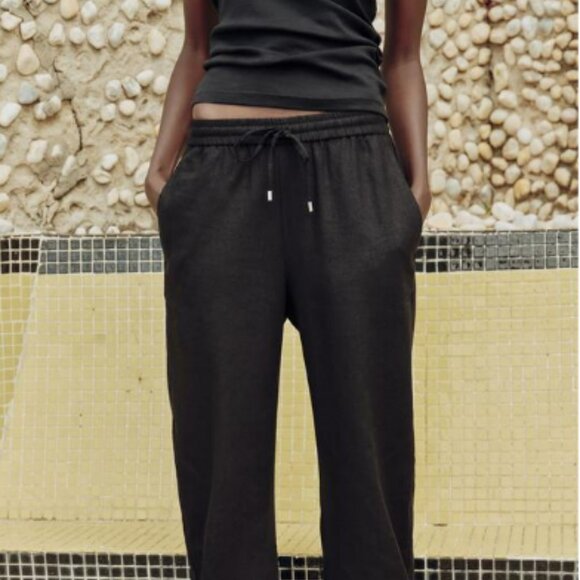 Zara Black Straight Leg Linen Pants sz s - Picture 2 of 6
